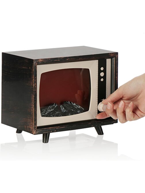 Inovaxis Inovaxis Dekoratif Retro Tasarım Tv Görünümlü Ayarlı Odun ve Ateş Görünümlü Gece Lambası Yapay Şömine