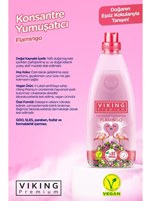 Viking Premium Konsantre Çamaşır Yumuşatıcısı Flamingo Ve Sensitive 1200 ml Bodymist Hediyeli