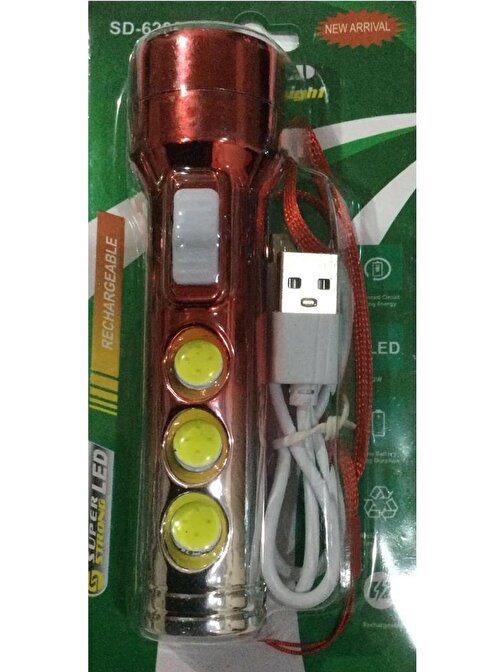 Ultra Güçlü Usb Şarjlı Kırmızı El Feneri Kamp Feneri Avcılık Feneri