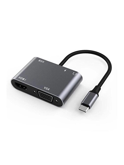 Global Wne0061 5İn1 Type-C Hub Port Adaptör HDMI Vga Usb Aux 100W Pd Girişli Çoklayıcı Hub Adaptör