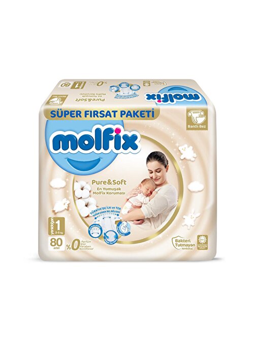 Molfix Pure Soft 1 Numara Süper Fırsat Paketi Bebek Bezi 80 Adet