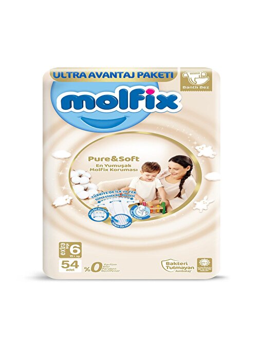 Molfix Pure Soft 15 + kg 6 Numara Avantaj Paketi Bebek Bezi 54 Adet