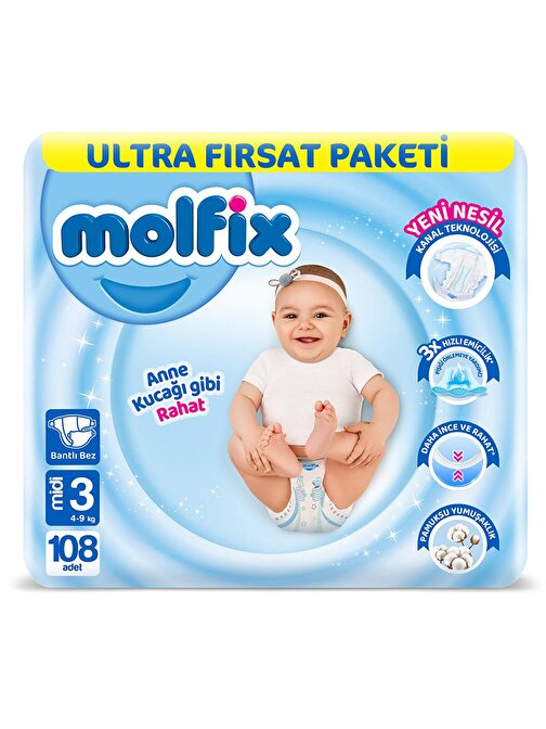 Molfix 3 Numara Ultra Fırsat Paketi Bebek Bezi 108 Adet