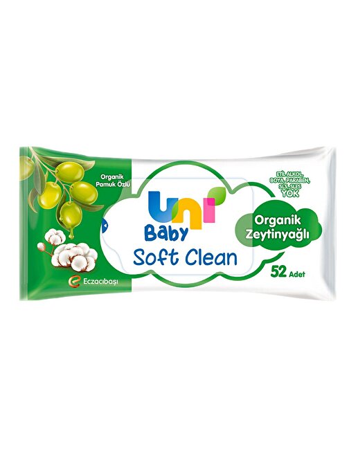 Uni Baby Soft Clean Organik Pamuk Özlü & Organik Zeytinyağlı Islak Mendil 24 x 52 Adet