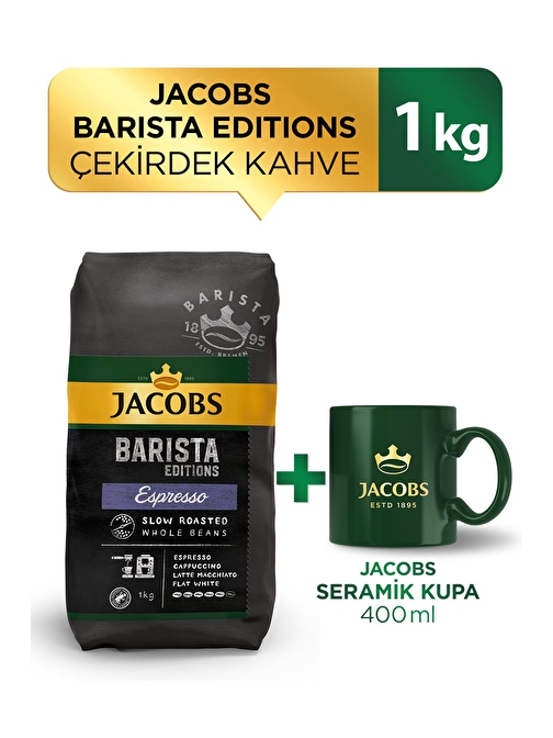 Jacobs Barista Editions Çekirdek Kahve %100 Arabica Espresso 1Kg + Jacobs Seramik Kupa 400 Ml