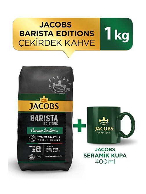 Jacobs Barista Editions Çekirdek Kahve Crema Italiano 1Kg + Jacobs Seramik Kupa 400 Ml