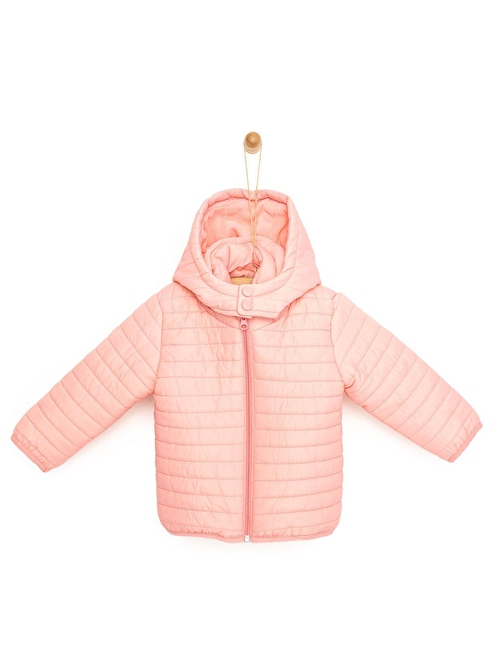 Hellobaby Polyester Kışlık Basic Kapüşonlu Fermuarlı Kız Bebek Mont 1 Yaş Açık Pembe