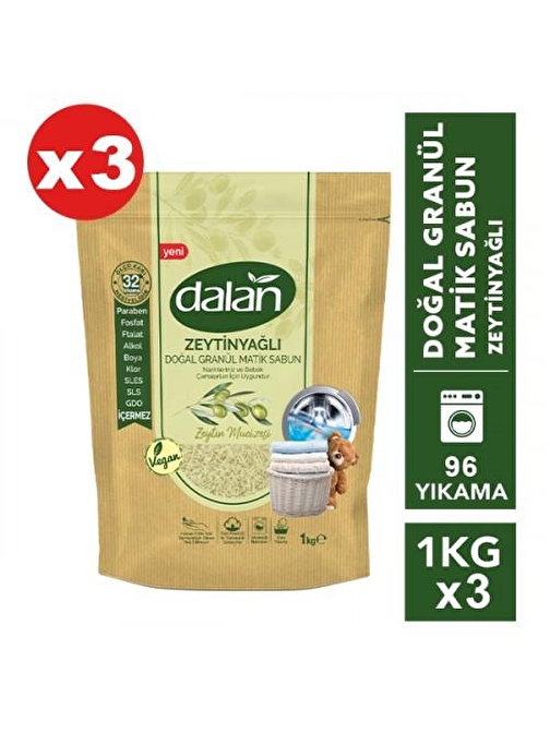 Dalan Doğal Zeytinyağlı Parfümsüz Sıvı Bebek Granül Sabun 1 kg x 3 Adet