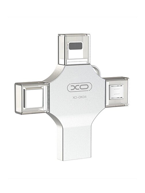 XO-DK04 16GB 4in1 USB 2.0 + Type-C + Micro + Lightning Flash Sürücü Metal Gövdeli Flash Disk
