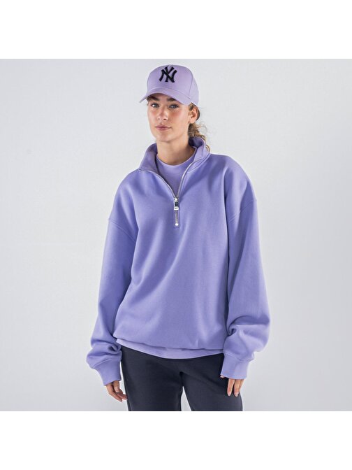 James Kadın Lila Dik Yaka Oversize Yarı Fermuarlı Sweatshirt  | XL