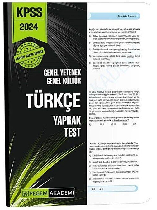 2024 Kpss Türkçe Yaprak Test Pegem Yayınları