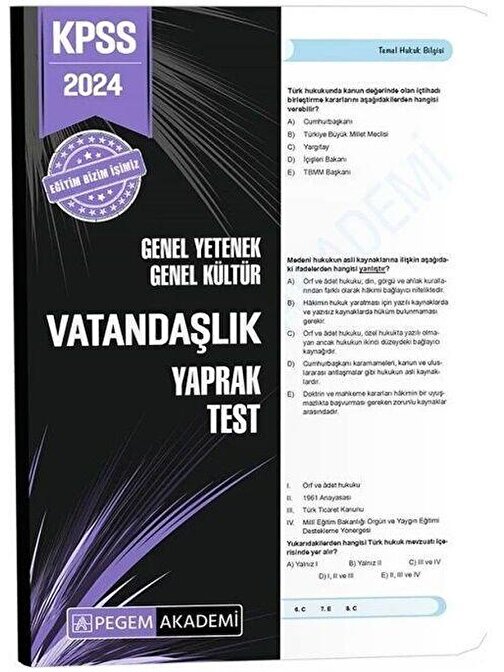 2024 Kpss Vatandaşlık Yaprak Test Pegem Yayınları