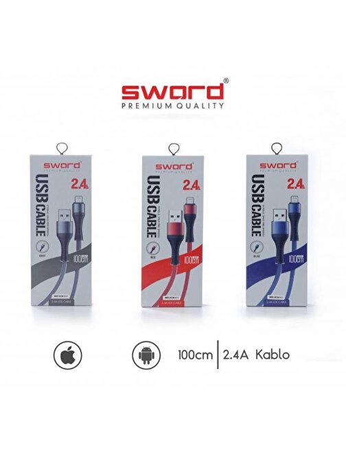 Sword SW-A111 Apple 2.4A USB Type-C Hızlı Şarj Kablosu 1.2 m Gri