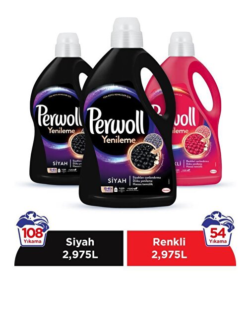 Perwoll Hassas Bakım Sıvı Çamaşır Deterjanı 3'lü Set ( 2x2,97L Siyah + 1x2,97 Renkli)