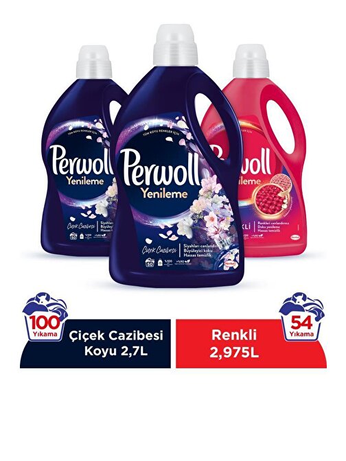 Perwoll Hassas Bakım Sıvı Çamaşır Deterjanı 3'lü Set ( 2x2,75L Çiçek Cazibesi Koyu Renkler + 1x2,97 Renkli)