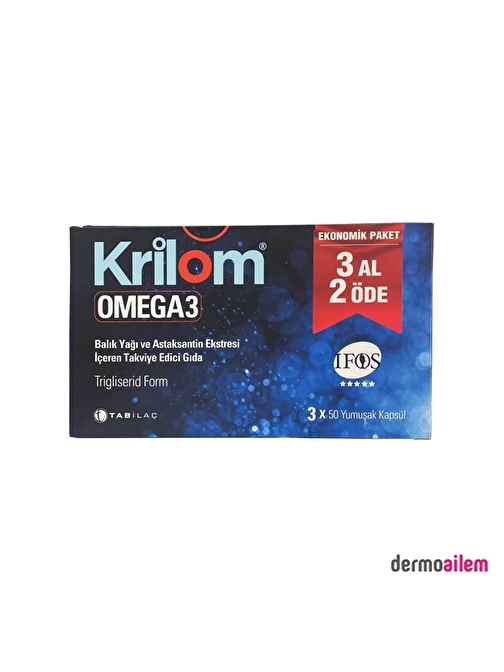 Krilom Omega 3 Balık Yağı 3x50 Yumuşak Kapsül Ekonomik Paket 3 Al 2 Öde