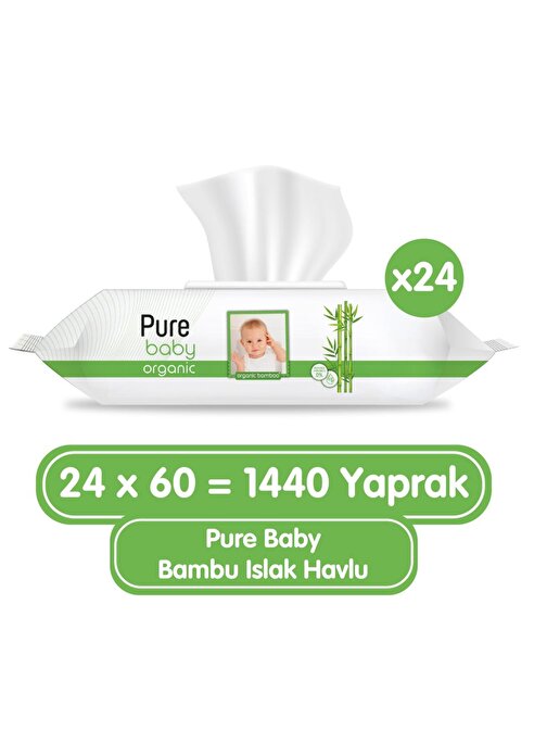 Pure Baby Organik Bambu Özlü Islak Havlu 24 × 60 1440 Yaprak