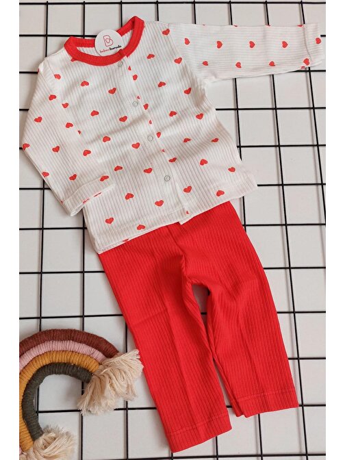 Bebeciburada Baskılı Pamuklu Kız Bebek Pijama Takımı 3 - 6 Ay Nar Çiçeği