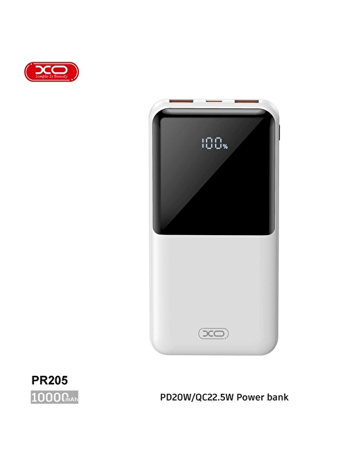 XO XO-PR205 10000 mAh Dijital Göstergeli 20W USB Kablolu Powerbank Beyaz