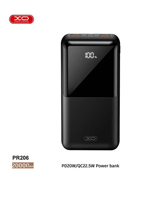 XO XO-PR206 20000 mAh Dijital Göstergeli USB Kablolu Powerbank Siyah