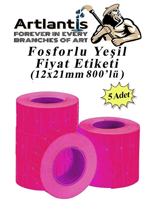 Fiyat Etiketi Pembe 800'lü 5 Paket 12x21mm Fosforlu Pembe Fiyat Etiketi Mx-5500 M5500 Hg979 Motex Etiket Makinesi Yedeğiart