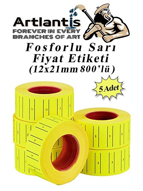 Fiyat Etiketi Sarı 800'lü 5 Paket 12x21mm Fosforlu Sarı Fiyat Etiketi Mx-5500 M5500 Hg979 Motex Etiket Makinesi Yedeğiart