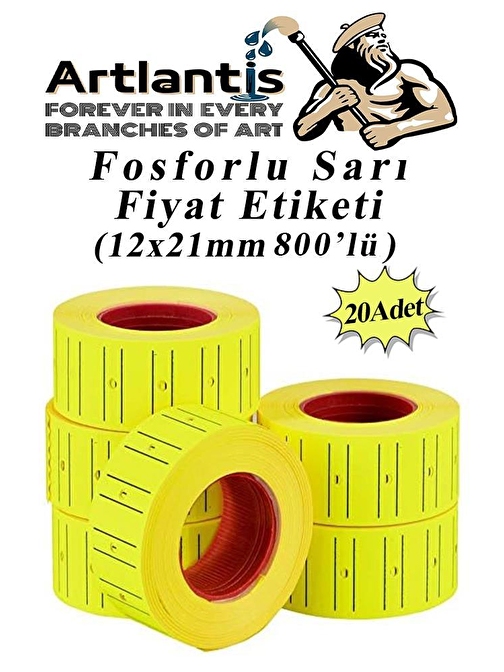 Fiyat Etiketi Sarı 800'lü 20 Paket 12x21mm Fosforlu Sarı Fiyat Etiketi Mx-5500 M5500 Hg979 Motex Etiket Makinesi Yedeği