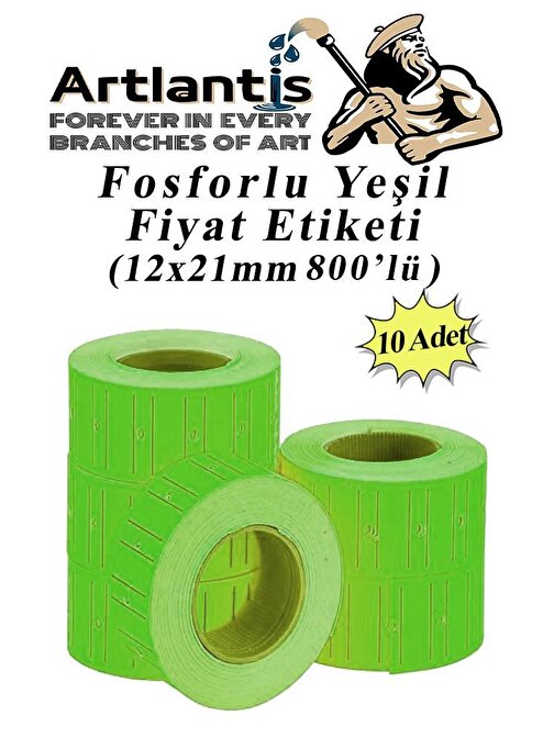 Fiyat Etiketi Yeşil 800'lü 10 Paket 12x21mm Fosforlu Yeşil Fiyat Etiketi Mx-5500 M5500 Hg979 Motex Etiket Makinesi Yedeği