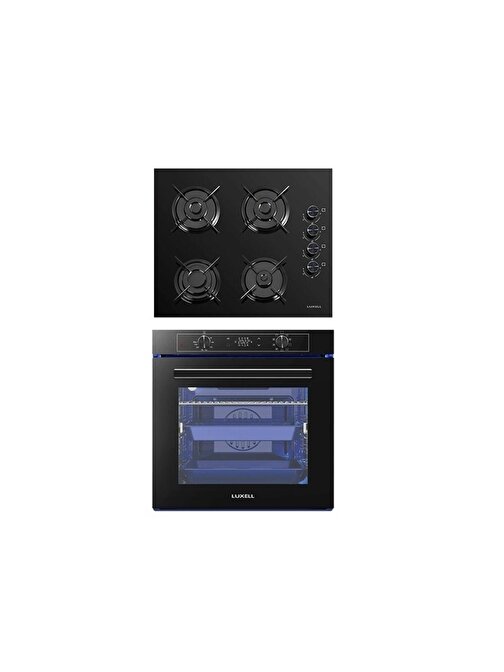 Luxell A68 - SGF3 - OC88 Platinum Dijital Göstergeli Gazlı Cam Fırın + Ocak 2'li Ankastre Set Siyah