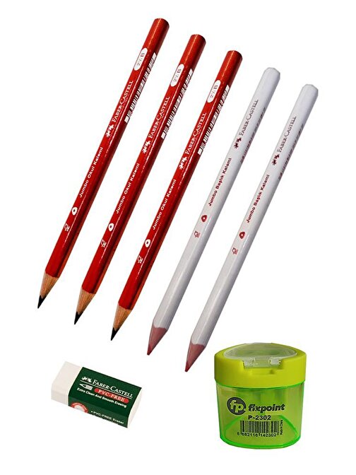 Artlantis Jumbo Üçgen İlk Kalemim Seti Kurşun Kalem Kırmızı Başlık Kalemi Beyaz Silgi Yeşil Kalemtıraş