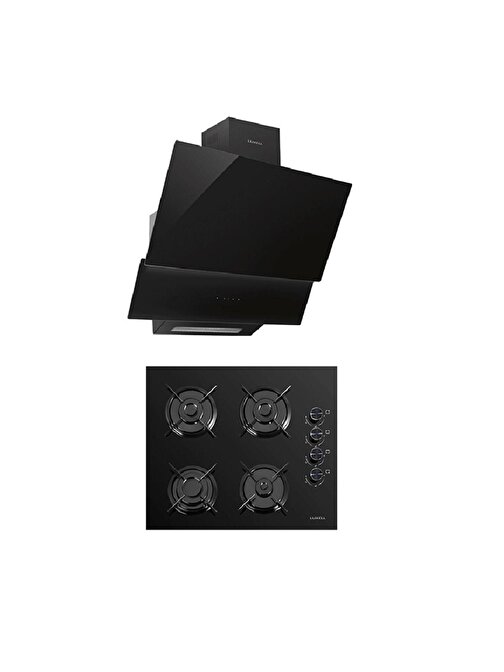 Luxell OC88 - DA835 Platinum Dijital Göstergeli Gazlı Cam Ocak + Davlumbaz 2'li Ankastre Set Siyah