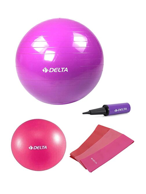 Delta 85 cm-25 cm Pilates Topu 3'lü Pilates Bandı Egzersiz Direnç Lastiği Pilates Topu Pompası Seti