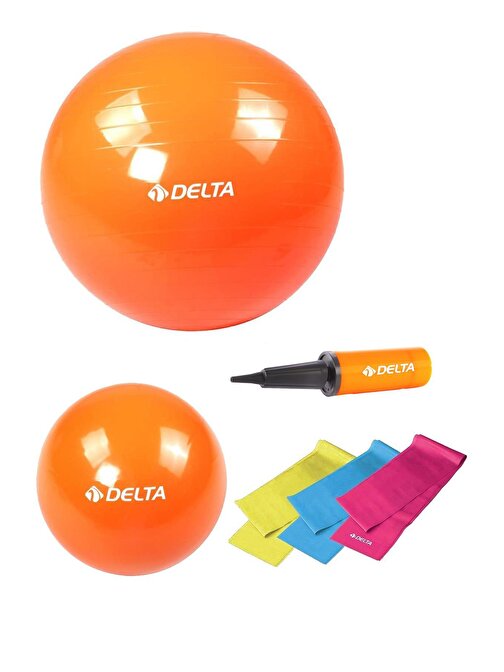 Delta 75 cm-25 cm Pilates Topu 3'lü Pilates Bandı Egzersiz Direnç Lastiği Pilates Topu Pompası Seti