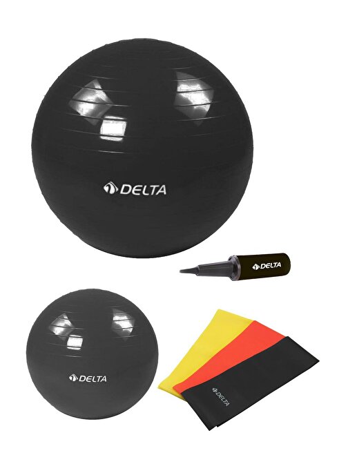 Delta 75 cm-25 cm Pilates Topu 3'lü Pilates Bandı Egzersiz Direnç Lastiği Pilates Topu Pompası Seti