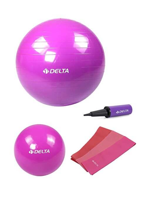 Delta 75 cm-20 cm Pilates Topu 3'lü Pilates Bandı Egzersiz Direnç Lastiği Pilates Topu Pompası Seti