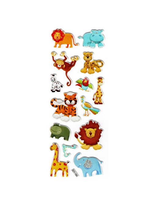 Sticker Kabartmalı Stiker Defter, Planlayıcı (kzy1060) 16x7 cm - Aslanlı Orman Hayvanları