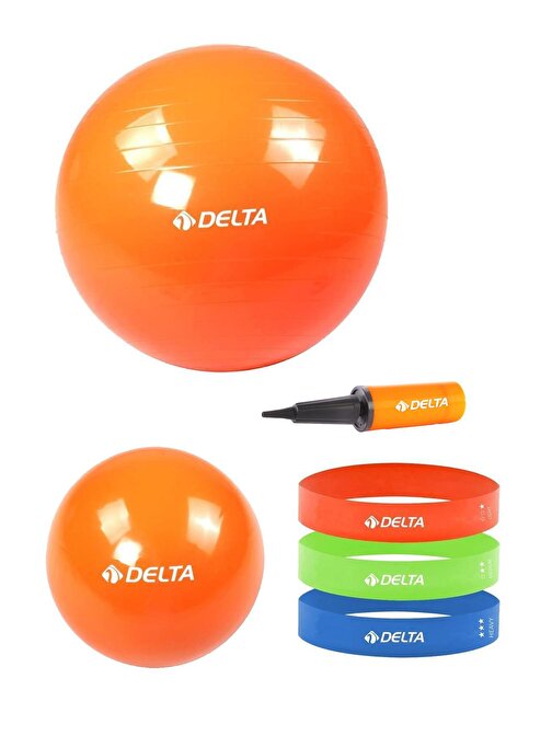 Delta 75 cm-25 cm Pilates Topu 3'lü Squat Bandı Egzersiz Direnç Lastiği Pilates Topu Pompası Seti