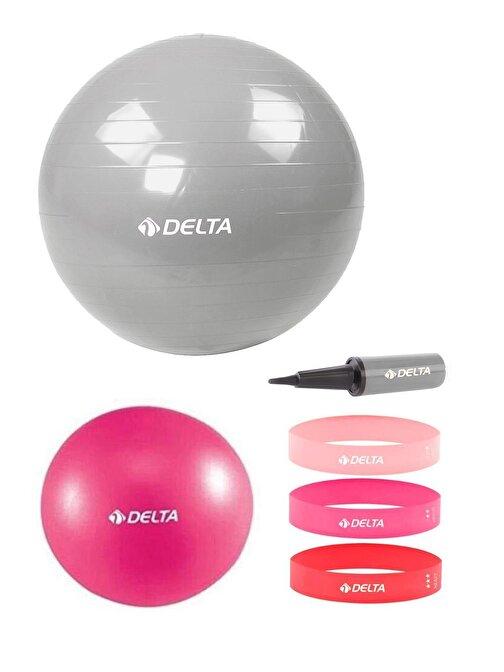 Delta 75 cm-25 cm Pilates Topu 3'lü Squat Bandı Egzersiz Direnç Lastiği Pilates Topu Pompası Seti