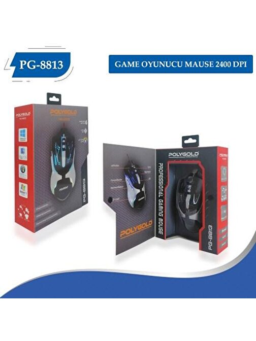 PolyGold PG-8813 RGB 2400 DPI Kablolu Joystick Optik Led Gaming Mouse