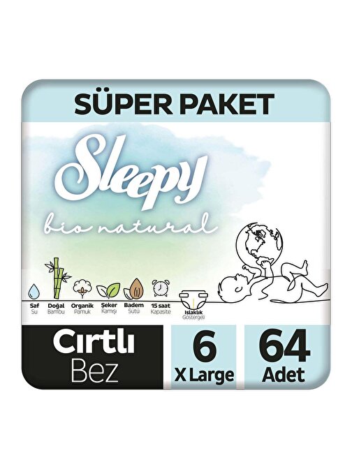 Sleepy Bio Natural 15 + kg 6 Numara Bebek Bezi 64 Adet