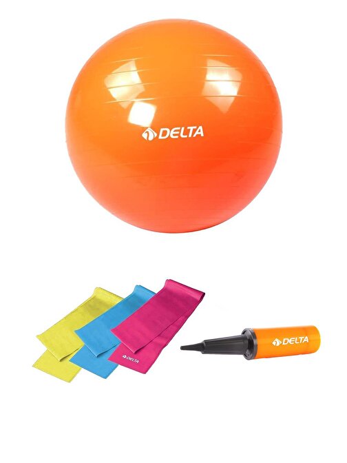 Delta 75 cm Pilates Topu 3'lü Pilates Bandı Egzersiz Direnç Lastiği Pilates Topu Pompası 5'li Set