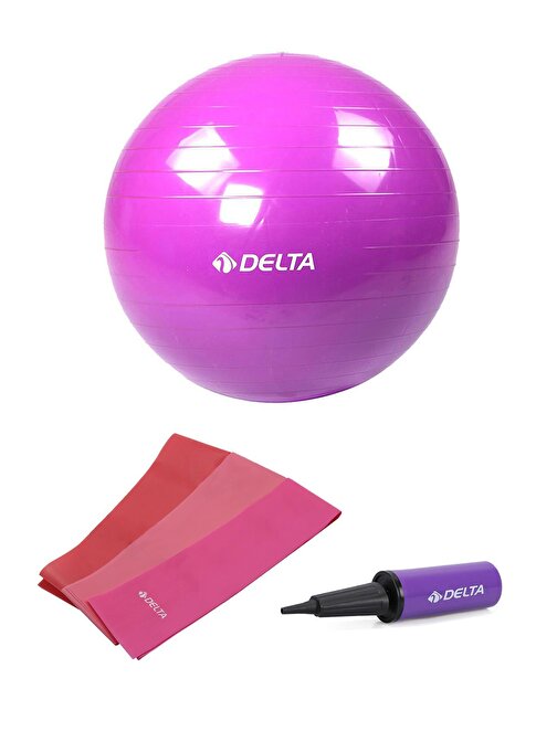 Delta 75 cm Pilates Topu 3'lü Pilates Bandı Egzersiz Direnç Lastiği Pilates Topu Pompası 5'li Set