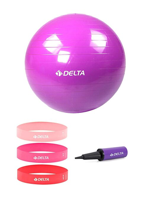 Delta 85 cm Pilates Topu 3'lü Squat Bandı Egzersiz Direnç Lastiği Pilates Topu Pompası 5'li Set