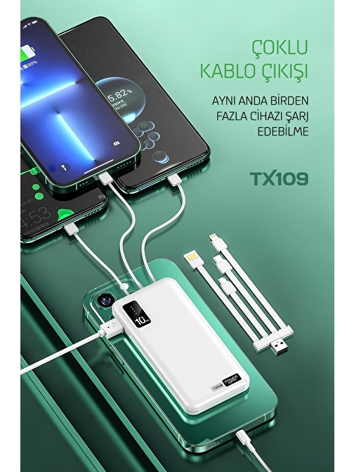 Powerway TX109 10000 mAh Dijital Göstergeli USB Kablolu Powerbank Siyah