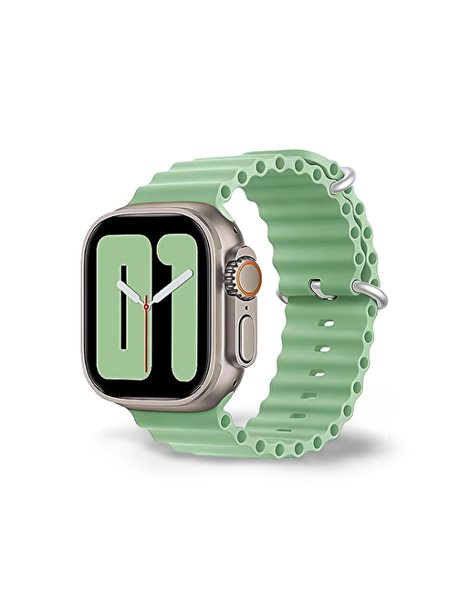 Cosmostech Apple Watch 1 - 2 - 3 - 4 - 5 - 6 - Se - 7 - 8 - Ultra 42 - 44 - 45 - 49 mm Silikon Akıllı Saat Kordonu Açık Yeşil