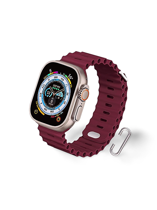 Cosmostech Apple Watch 1 - 2 - 3 - 4 - 5 - 6 - Se - 7 - 8 - Ultra 42 - 44 - 45 - 49 mm Silikon Akıllı Saat Kordonu Bordo