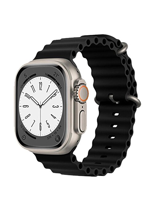 Cosmostech Apple Watch 1 - 2 - 3 - 4 - 5 - 6 - Se - 7 - 8 - Ultra 42 - 44 - 45 - 49 mm Silikon Akıllı Saat Kordonu Siyah