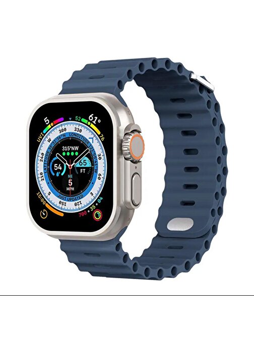 Cosmostech Apple Watch 1 - 2 - 3 - 4 - 5 - 6 - Se - 7 - 8 - Ultra 42 - 44 - 45 - 49 mm Silikon Akıllı Saat Kordonu Deep Blue