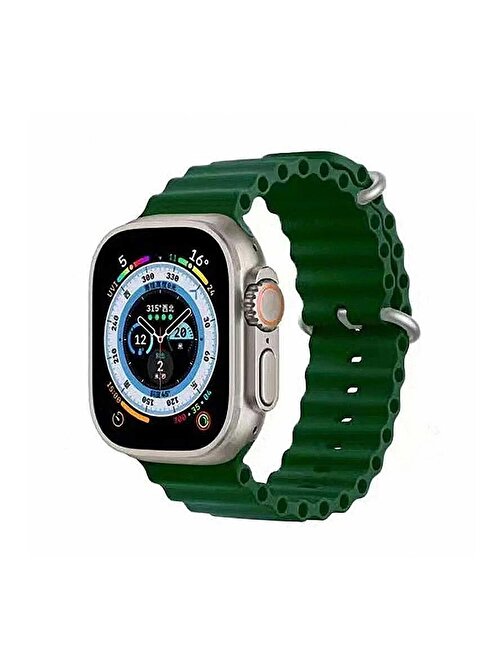 Cosmostech Apple Watch 1 - 2 - 3 - 4 - 5 - 6 - Se - 7 - 8 - Ultra 42 - 44 - 45 - 49 mm Silikon Akıllı Saat Kordonu Asker Yeşili