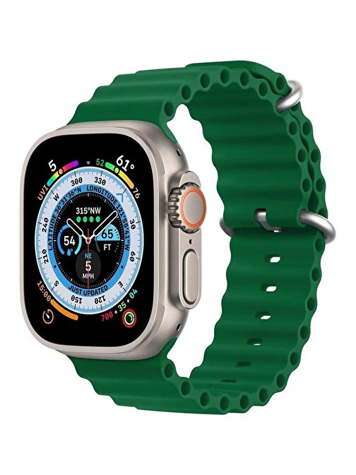 Cosmostech Apple Watch 1 - 2 - 3 - 4 - 5 - 6 - Se - 7 - 8 - Ultra 42 - 44 - 45 - 49 mm Silikon Akıllı Saat Kordonu Yeşil